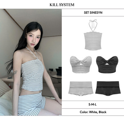 Set áo yếm, áo ống xoắn ngực + quần short cạp thấp kẻ sọc ôm tôn dáng SINESYN - 𝐊𝐈𝐋𝐋 𝐒𝐘𝐒𝐓𝐄𝐌