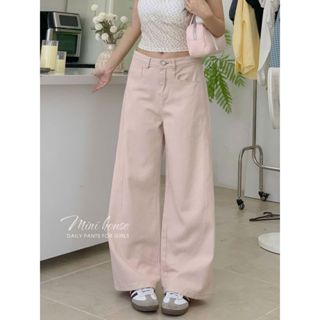 Mini House - Quần ống rộng kaki pha jeans tone HỒNG Pastel phối đồ mùa hè cho nữ Woman Pants MINI32