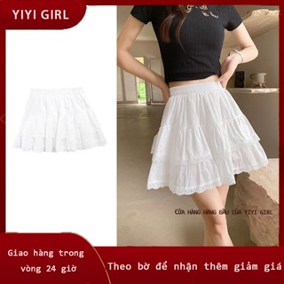 Chân váy xoè ngắn xếp ly ren tầng tennis nơ trắng có quần trong chất đũi xốp YIYI GIRL