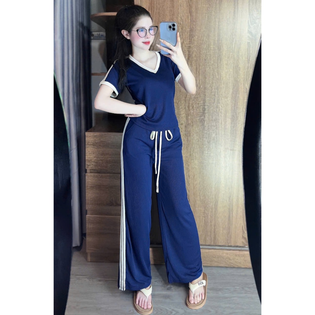Set Bộ Thể Thao, ÁO CỔ TIM PHỐI VIỀN MIX QUẦN SUÔNG THOẢI MÁI NĂNG ĐỘNG BIGSIZE 2 MÀU Women Top | BigBuy360 - bigbuy360.vn