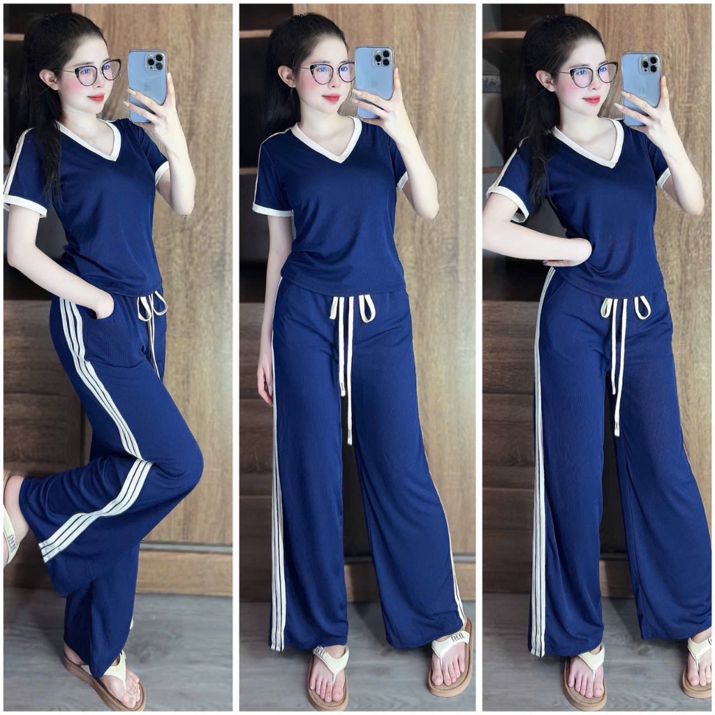 Set Bộ Thể Thao, ÁO CỔ TIM PHỐI VIỀN MIX QUẦN SUÔNG THOẢI MÁI NĂNG ĐỘNG BIGSIZE 2 MÀU Women Top | BigBuy360 - bigbuy360.vn