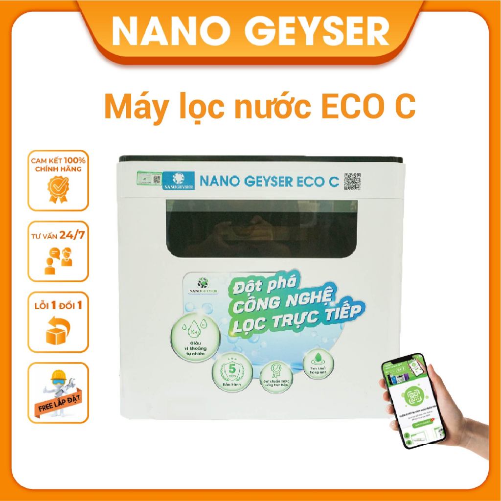 Máy lọc nước Nano Geyser RO ECO C 9 cấp lọc uống trực tiếp tại vòi, bổ sung khoáng chất kiềm