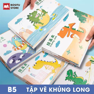  Tập Tô Màu  B5 Vở Vẽ Khủng Long Bé 40 Trang  - Giấy Chống Lóa Dày Dặn Tô Vẽ Không Thấm _ Bositu 