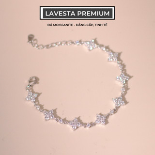 Lắc tay nữ bạc xi bạch kim đá Moissanite 1.2 ly LAVESTA KC116 Felicity thiết kế cỏ 4 lá quyến rũ, hiện đại