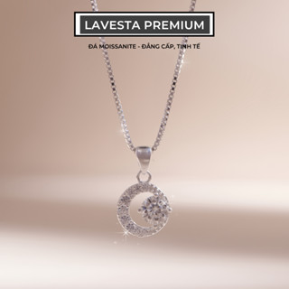 Dây chuyền nữ bạc xi bạch kim đá Moissanite 5 ly kiểm định GRA LAVESTA KC42 mặt trăng mang vẻ đẹp cao sang, may mắn