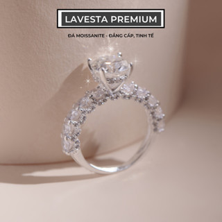 Nhẫn nữ, nhẫn cầu hôn bạc xi bạch kim đá Moissanite 7,8 ly kiểm định GRA LAVESTA KC82 lộng lẫy, quyến rũ