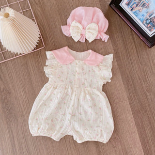  Body Đùi Tai Thỏ Xô Muslin Hoa Nhí Kèm Mũ Nơ Xinh Xắn Body Cho Bé 3-11kg 