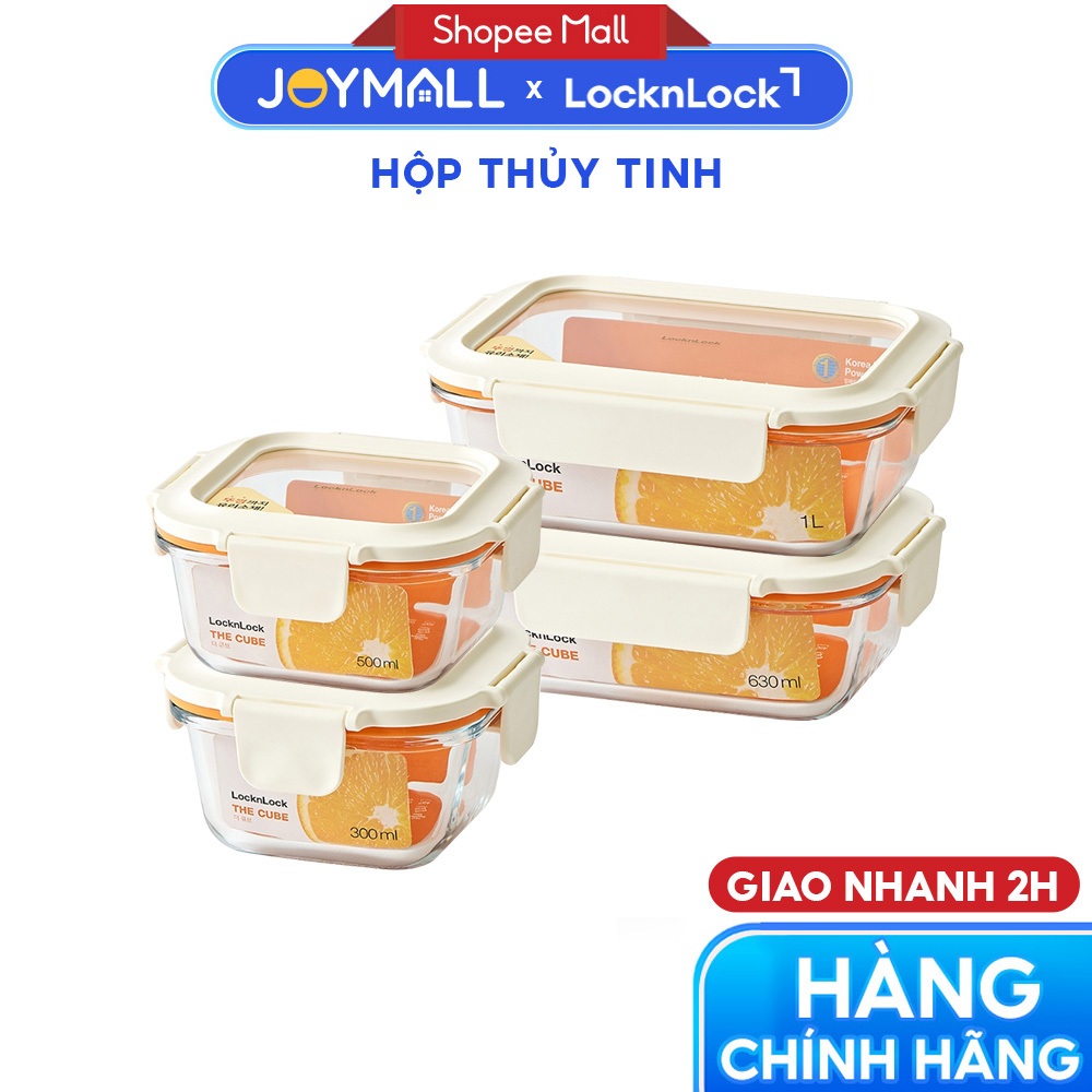 Hộp đựng thực phẩm thủy tinh LocknLock The Cube Square, Hàng chính hãng, nhiều dung tích - JoyMall