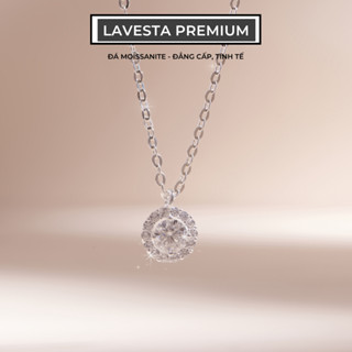 Dây chuyền nữ bạc xi bạch kim đá Moissanite 5 ly kiểm đinh GRA LAVESTA KC29 mặt tròn viền đá lấp lánh hiên đại