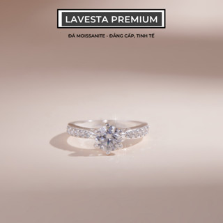 Nhẫn nữ bạc xi bạch kim, nhẫn cầu hôn đá Moissanite 6 ly kiểm định GRA LAVESTA KC24 mặt tròn tinh tế, sang trọng