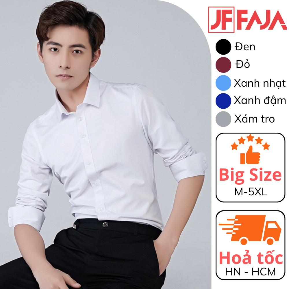 Áo sơ mi nam trơn dài tay công sở dáng ôm Hàn Quốc, áo trắng nam vải lụa cao cấp chống nhăn FAJA