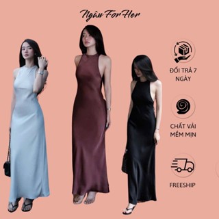 MAYA DRESS- Đầm Maxi Lụa Cổ Yếm Khoét Vai Dáng Dài Sang Trọng Ngâu For Her
