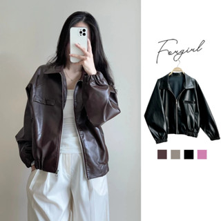 Áo khoác da form boxy Forgirl áo da dáng rộng bo chun croptop T080