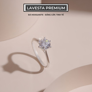 Nhẫn bạc nữ đá Moissanite, nhẫn cầu hôn 7 ly kiểm định GRA, bạc xi bạch kim LAVESTA KC54 sang trọng, hiện đại