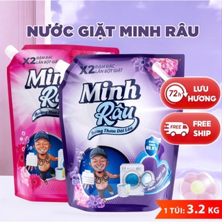  Combo 2 Túi Nước Giặt Xả Minh Râu 2in1 3.2kg 1 túi Giặt Máy - Giặt Tay hương Lavender - Hoa Hồng T1 