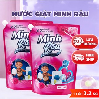Combo 2 Túi Nước Giặt Xả Minh Râu 2in1 3.2kg/1 túi Giặt Máy - Giặt Tay, hương Hoa Hồng thơm lâu T6