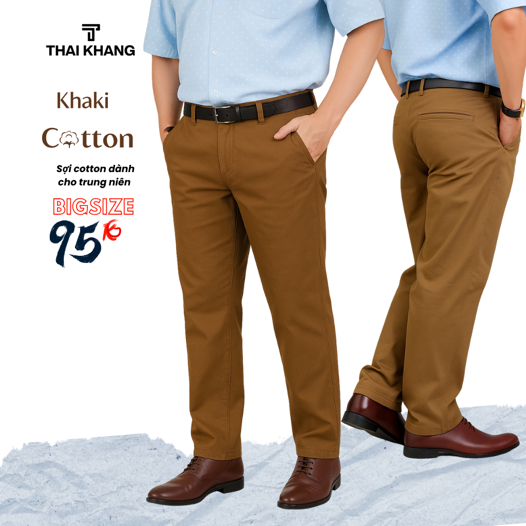 Quần kaki nam trung niên ống suông THÁI KHANG vải cotton dày mềm mặc thoải mái form rộng QUAN04