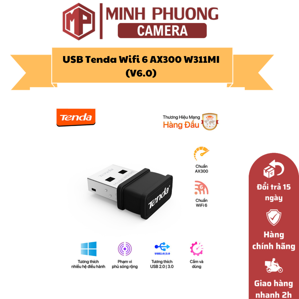 USB Tenda Wifi 6 AX300 W311MI (V6.0), bảo hành chính hãng 24 tháng