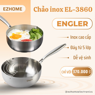 Chảo Inox Sâu Lòng Engler EL3860 Đáy Từ 5 Lớp Liền Khối Chống Dính Tự Nhiên Chiên Xào Không Dính Dùng Cho Mọi Loại Bếp