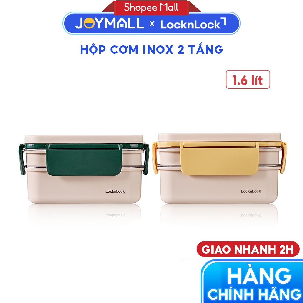 Hộp Cơm Inox 2 Tầng LocknLock LCB500 1.6L, Hàng Chính Hãng, Chia Ngăn, Thép Không Gỉ – JoyMall