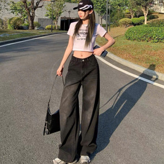 Quần jean ống rộng cạp trễ nữ Gauni Denim, quần jean cạp thấp wash xám khói cạp lỗ cá tính cao cấp - GD79