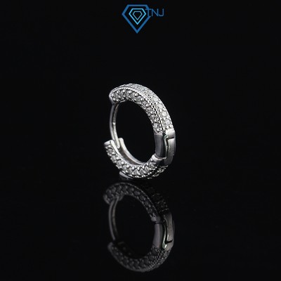 Bông tai bạc nam tròn đính full Moissanite xi bạch kim cao cấp BTAM0033 - Trang Sức TNJ