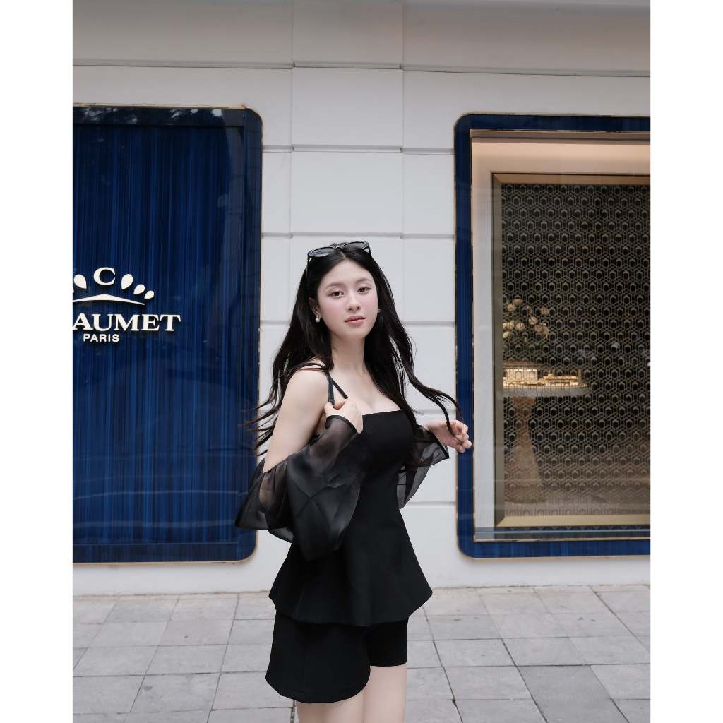 Charm Set - Set đồ nữ peplum hai dây phối áo khoác voan và quần dài,short chất liệu cao cấp thời trang thiết kế Hiin | BigBuy360 - bigbuy360.vn