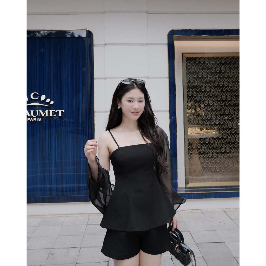 Charm Set - Set đồ nữ peplum hai dây phối áo khoác voan và quần dài,short chất liệu cao cấp thời trang thiết kế Hiin | BigBuy360 - bigbuy360.vn