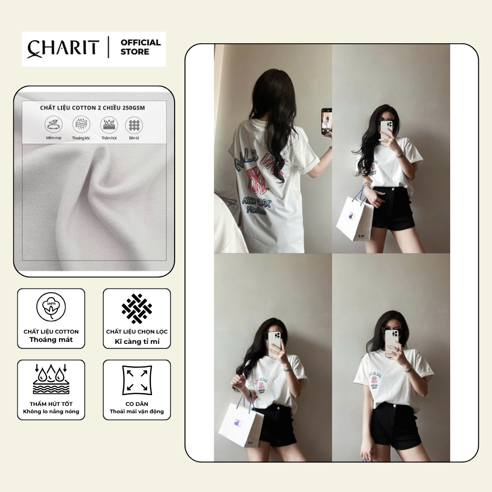 Áo thun Unisex Nam Nữ BOONE in chữ IDEAL Chất Cotton 100% co dãn bốn chiều