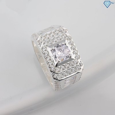 Nhẫn nam bạc thật mặt nhẫn hình chữ nhật đính đá Cubic Zirconia cao cấp cá tính NNA0775 - Trang Sức TNJ