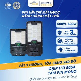  Đèn Đường Năng Lượng Mặt Trời Liền Thể TP SOLAR Công Suất 500W 800W Chiếu Sáng 150-350m2 Cảm Biến Chuyển Động 