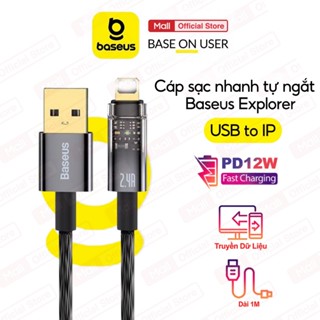 Cáp sạc tự ngắt PD12W Baseus Explorer Series USB dùng cho iP6/7/8/10/11/12/13/14 vải dù siêu bền dài 100CM  ( Đen )
