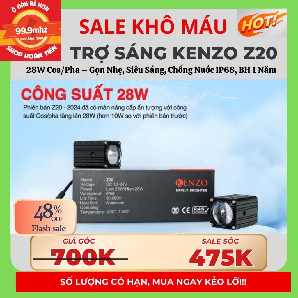 Đèn Trợ Sáng Bi Cầu Mini Kenzo Z20 V2 – 28W Siêu Sáng | 2 Chế Độ Cos/Pha | IP68 Chính Hãng