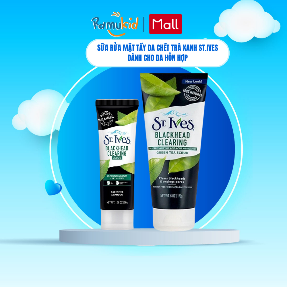 Sữa Rửa Mặt St.ives Tẩy Tế Bào Chết Trà Xanh 170g  - giúp làm sạch dầu thừa, giảm mụn đầu đen