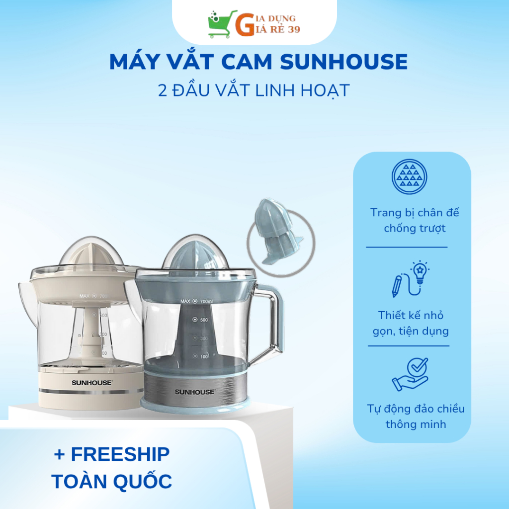 Máy vắt cam SUNHOUSE SHD5510 2 đầu lớn vắt đa dạng trái cây tự động đảo chiều