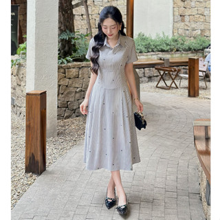 Váy sơ mi kẻ sọc họa tiết nơ thiết kế U&M thanh lịch đi làm đi chơi có Bigsize (V29)