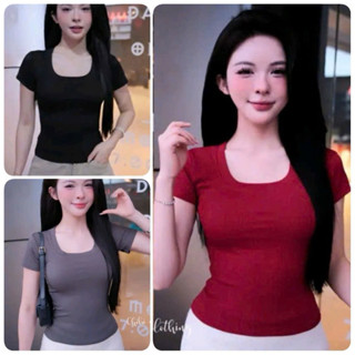 Áo thun cộc tay cổ vuông chất liệu tăm lạnh ôm body, dáng áo babytee tôn dáng phong cách hàn quốc