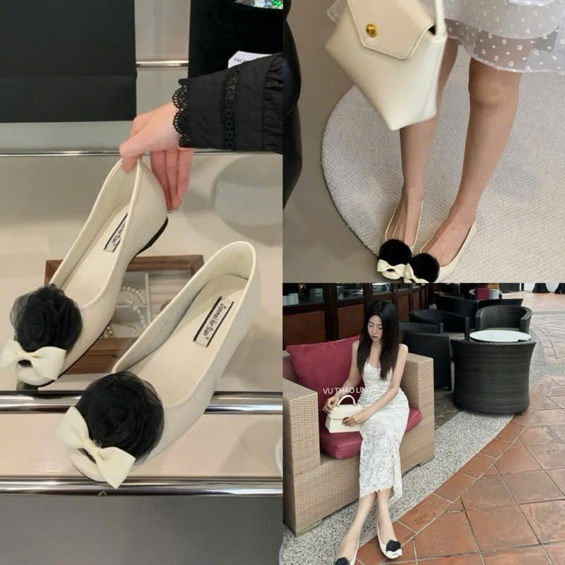 Giày Búp Bê đế bệt Nữ 𝓷𝓬𝓼𝓽𝓸𝓻𝓮 Phối Hoa và Nơ Xinh Đế Mềm Êm, Dễ Đi, Phối Đồ Sang Trọng - C72