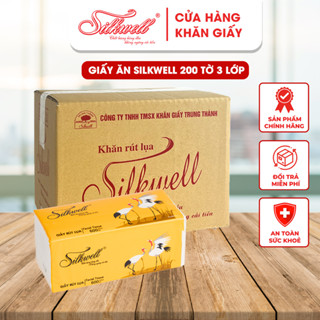  Giấy ăn Silkwell Sếu Thùng 9 gói 200 tờ 3 lớp chính hãng giấy rút lụa siêu mềm mịn không tẩy trắng 