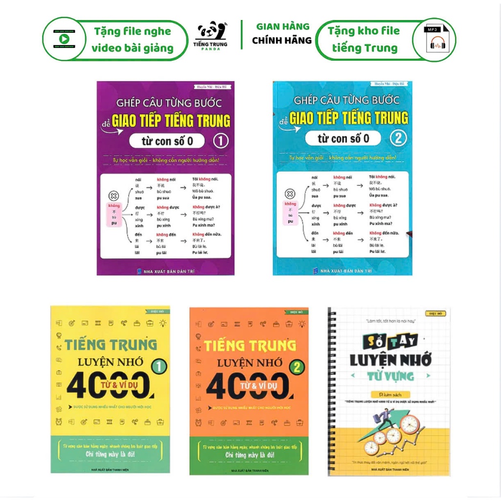 Sách- Combo: Ghép câu từng bước giao tiếp tiếng Trung từ số 0 + Tiếng Trung luyện nhớ 4000 từ và ví 