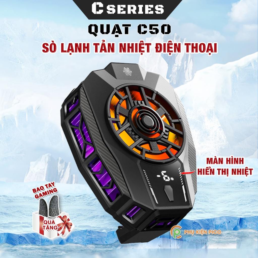 Quạt tản nhiệt điện thoại sò lạnh C50 Led RGB Gaming sò lạnh cỡ lớn 30x30mm giảm nhiệt nhanh