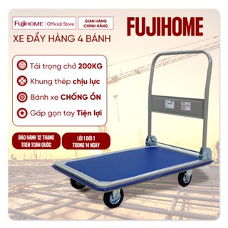 Xe đẩy hàng 4 bánh gấp gọn chở 200kg nhập khẩu FUJIHOME, bánh xe xe chống ồn, bảo hành 1 năm