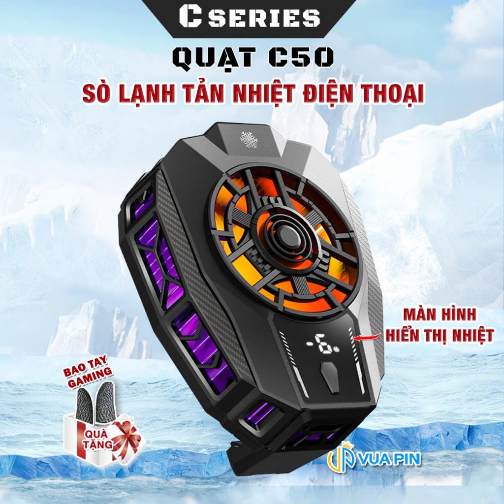 Sò lạnh tản nhiệt điện thoại C50 Led RGB Gaming quạt sò lạnh cỡ lớn 30x30mm giảm nhiệt nhanh