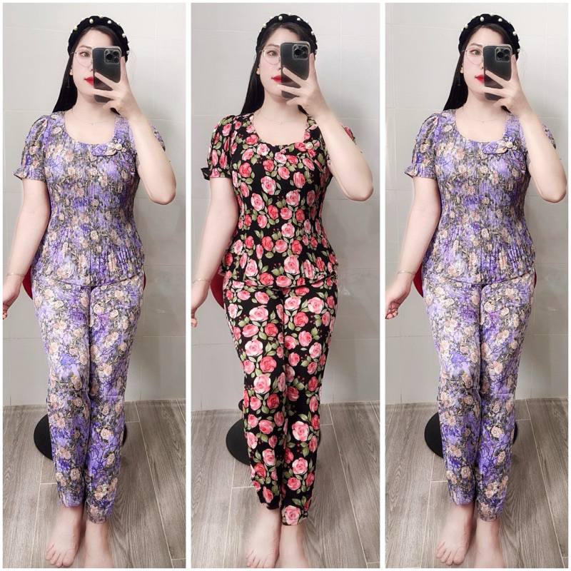 Đồ mặc nhà nữ cánh tiên quần dài hoa nhí dễ thương, set bộ mặc nhà tiểu thư cho nữ