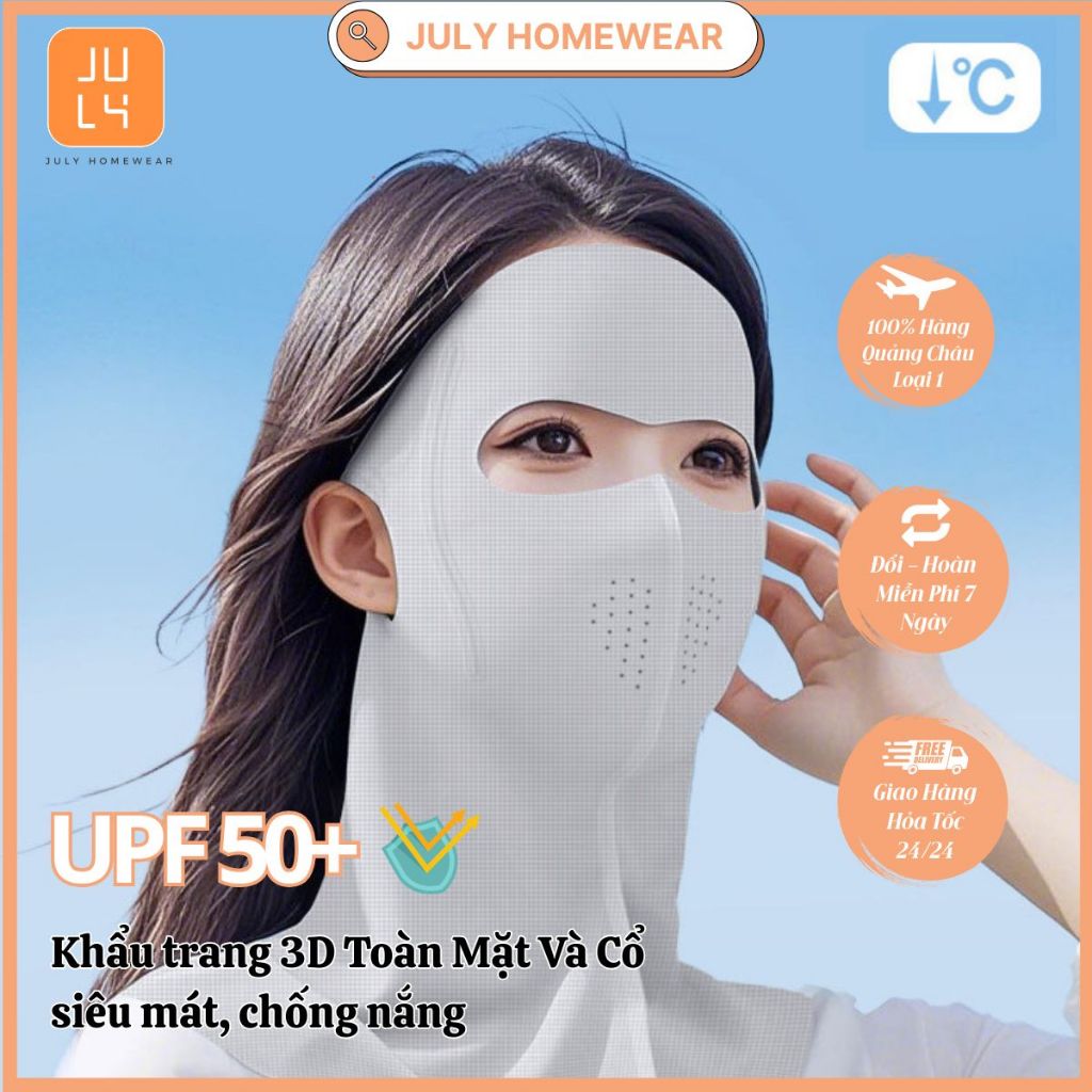 Khẩu trang chồng nắng toàn mặt và cổ cao cấp JULY HOMEWEAR thiết kế 3D, thoáng và mát da vào mùa hè