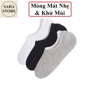 Tất vớ nam nữ lười mỏng mát cotton trơn mùa hè SAHA960 khử mùi kháng khuẩn không cổ đen xám trắng