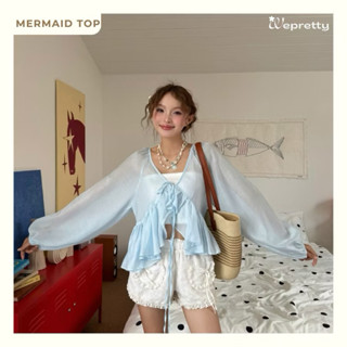 [Tặng Áo Quây] Áo  AH13 Mermaid Top Chất Tơ Mềm Ngắn Cột Dây Tay Dài Áo Cardigan Khoác Ngoài,Áo Khoác Vo