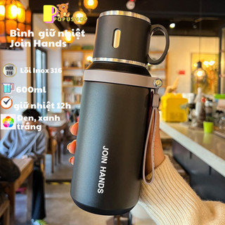 Bình giữ nhiệt inox 316 dung tích 600ml, Bình giữ nhiệt loại nhỏ JOIN, nắp cốc, dây xách tiện lợi
