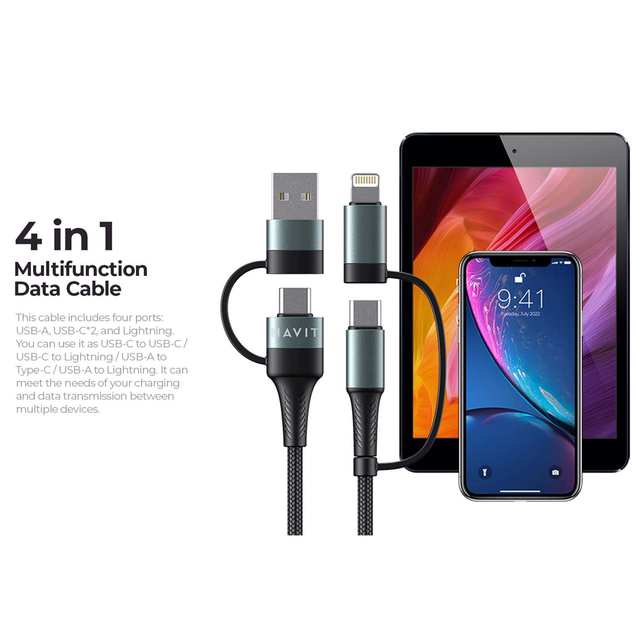 Cáp Sạc Nhanh 4in1 HAVIT CB6244, Sạc Nhanh PD 60W, Độ Dài 1m - BH 12 Tháng | BigBuy360 - bigbuy360.vn