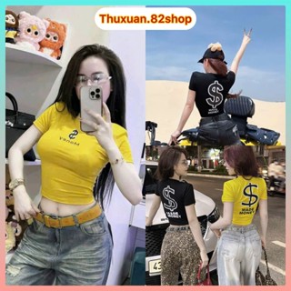 Áo Croptop in chữ money  siêu hót Áo Croptop nơ in Kiểu Nữ Thun Ôm Body